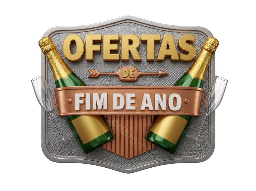 Elemento 3D Ofertas Fim de Ano Champanhe Dourado Verde Prata PNG com fundo transparente