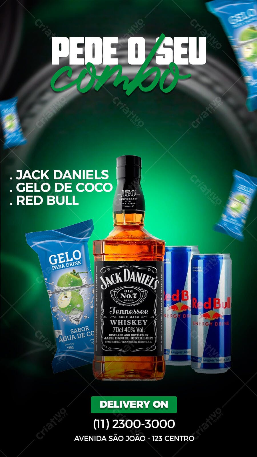 Flyer de Delivery para Combo Jack Daniels Red Bull PSD Editável