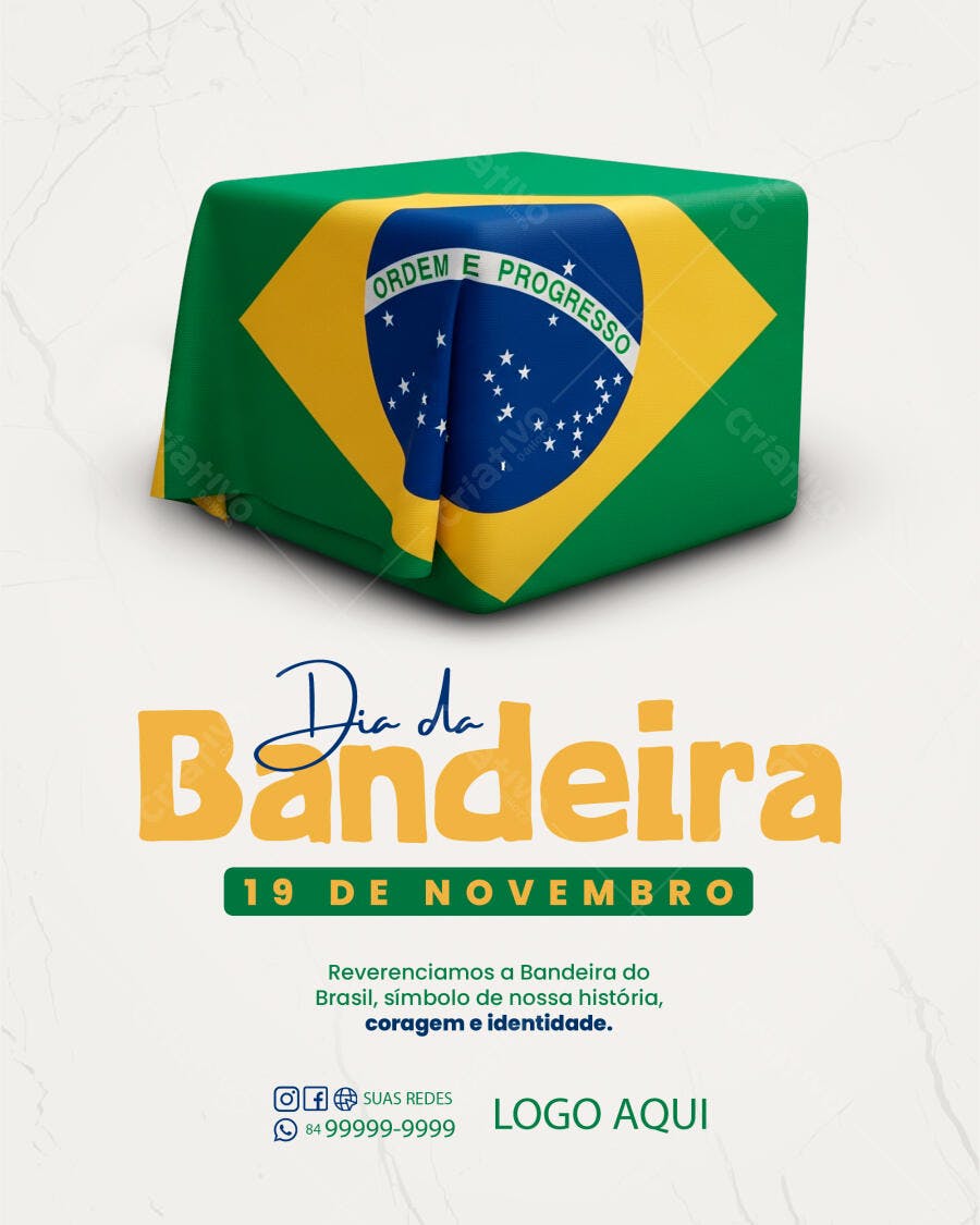 Flyer Dia da Bandeira Brasil 19 de Novembro PSD Editável