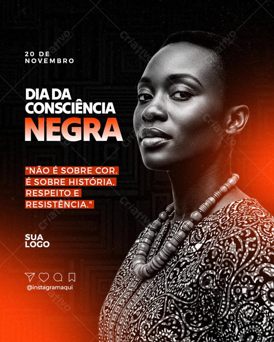 Flyer Mulher Afro Dia da Consciência Negra 20 de Novembro PSD Editável