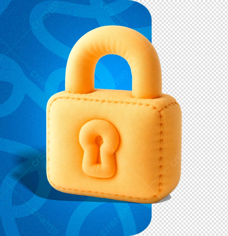 Ilustração 3D Cadeado Fofo Laranja para Segurança Digital PSD Editável
