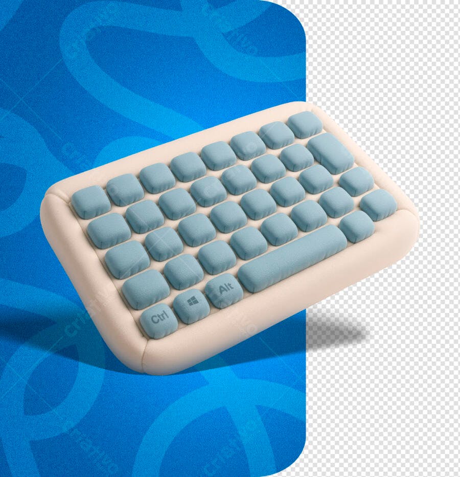 Render 3D Teclado com Teclas Azuis para Criação de Conteúdo PSD Editável