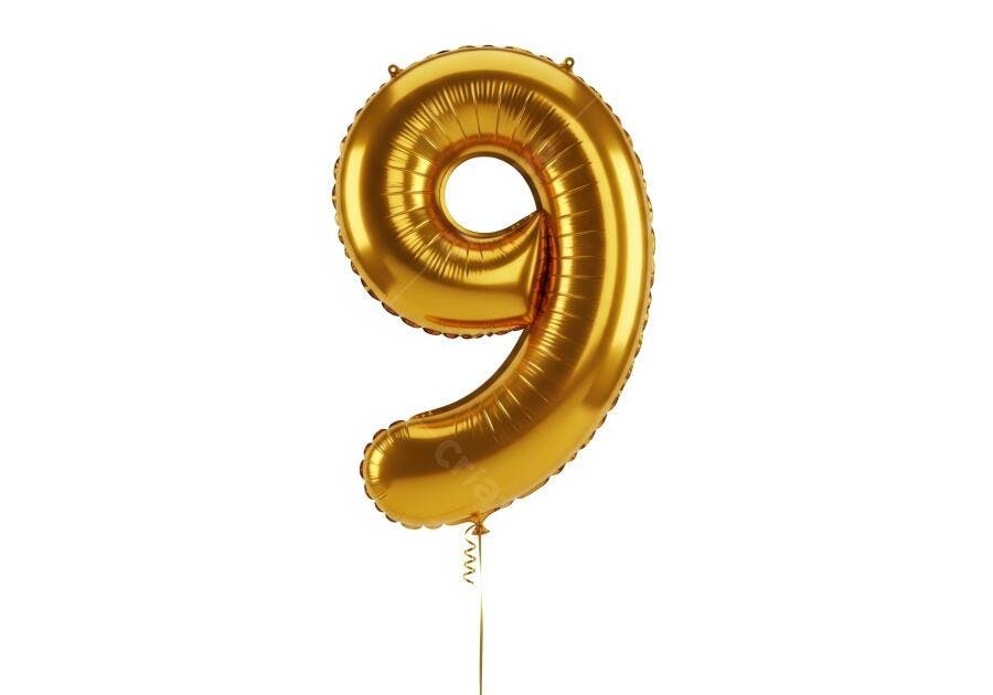 Balão dourado número 9 para celebração de aniversário ou evento