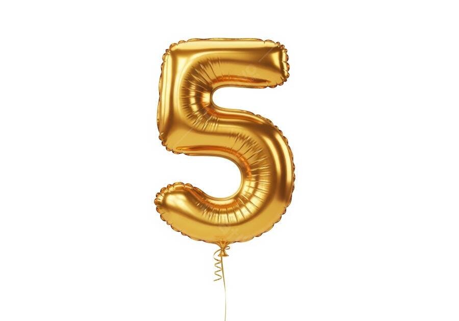 Balão dourado metalizado número 5 para aniversário ou celebração