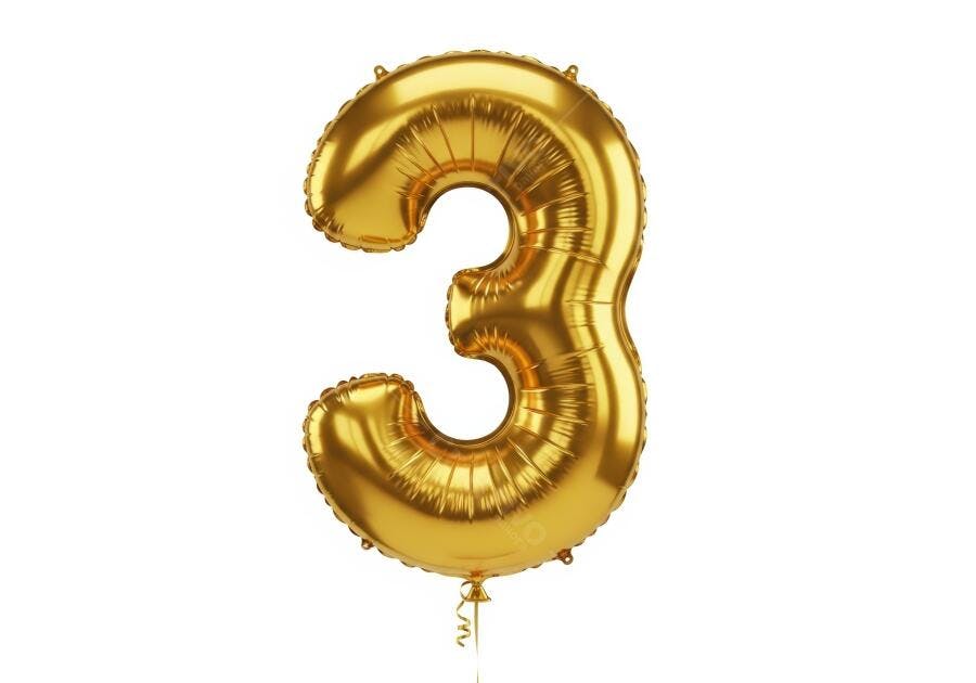 Balão número 3 dourado metálico para celebração de aniversário e marcos
