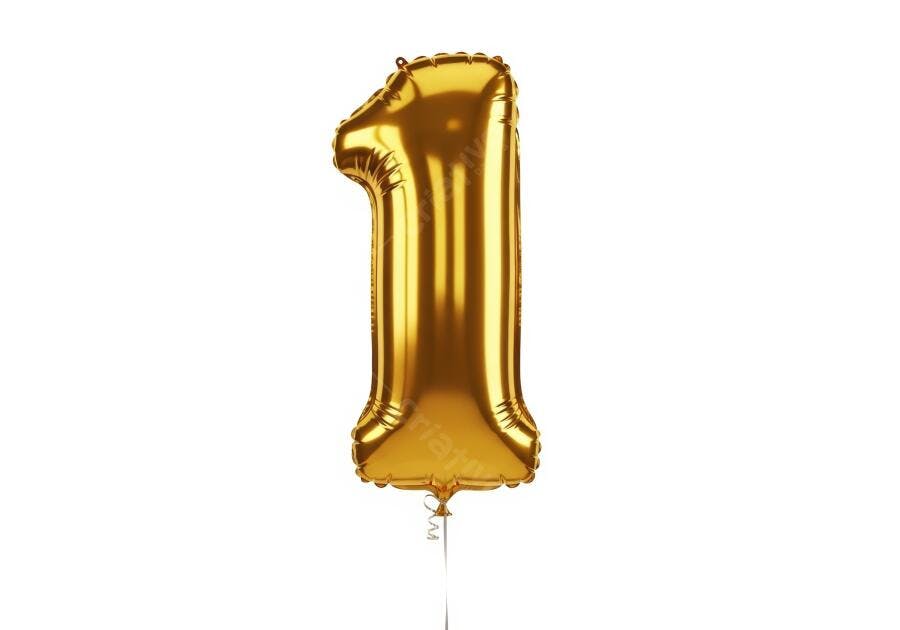 Balão número um dourado brilhante para celebração de aniversário