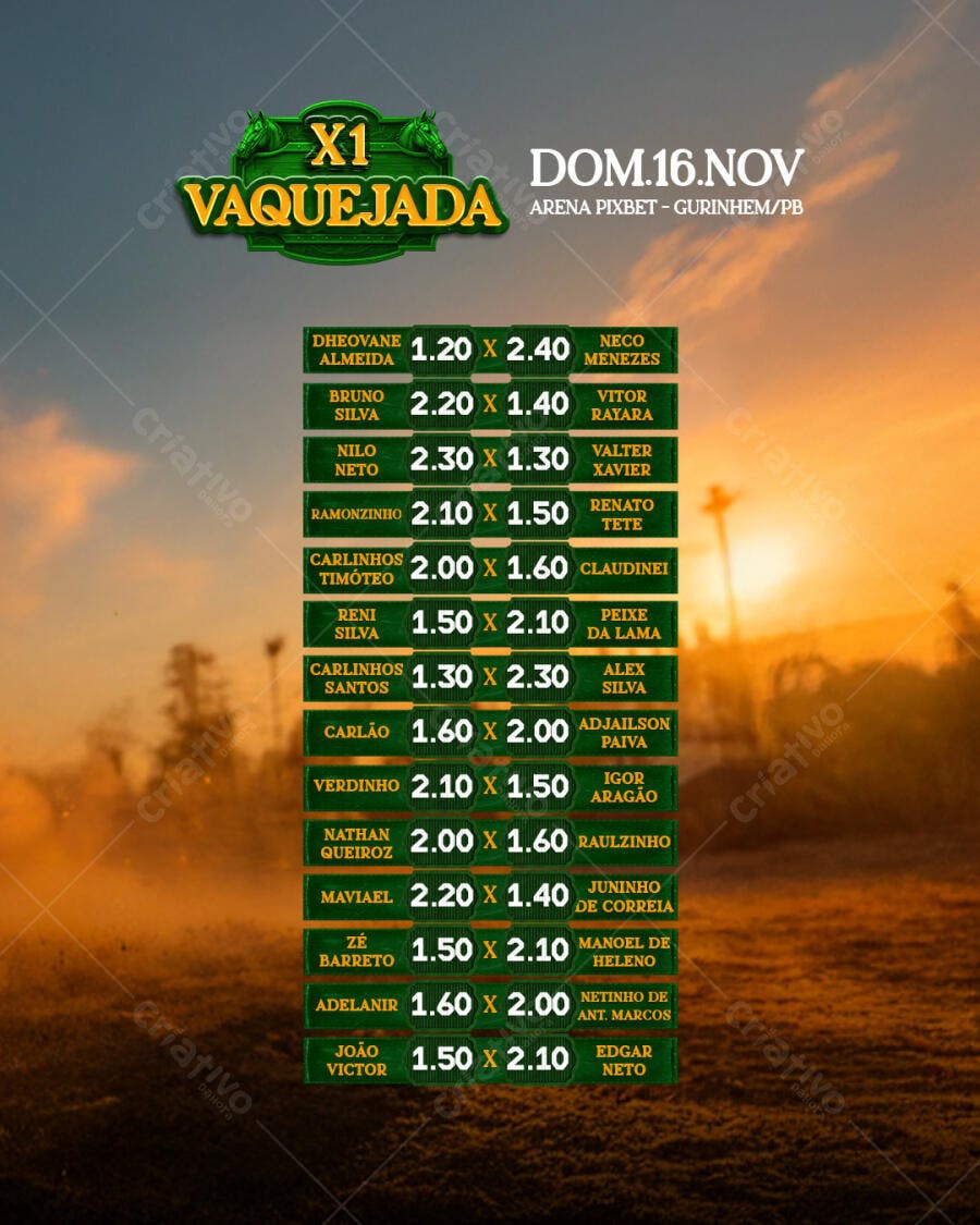 Flyer para X1 Vaquejada e Competição de Duplas PSD Editável