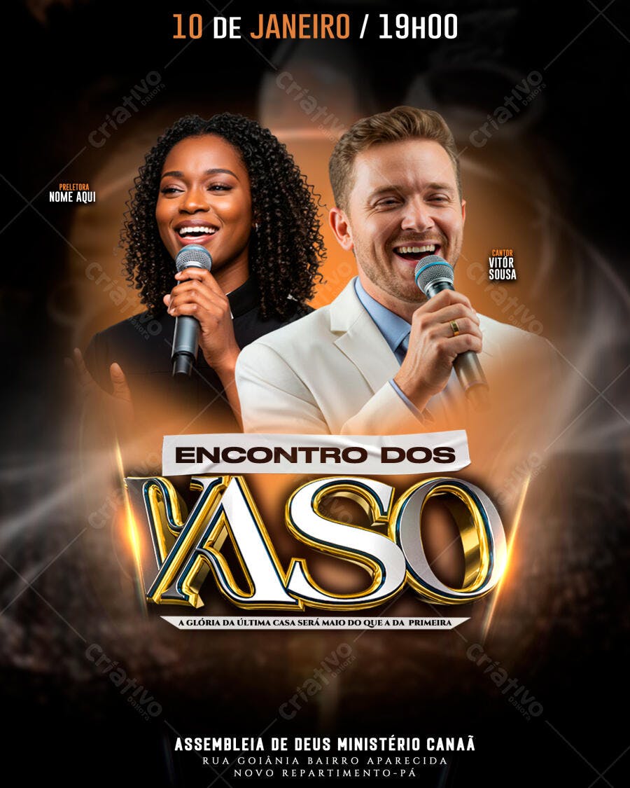 Flyer para Encontro dos Vasos com Cantor e Preletora PSD Editável