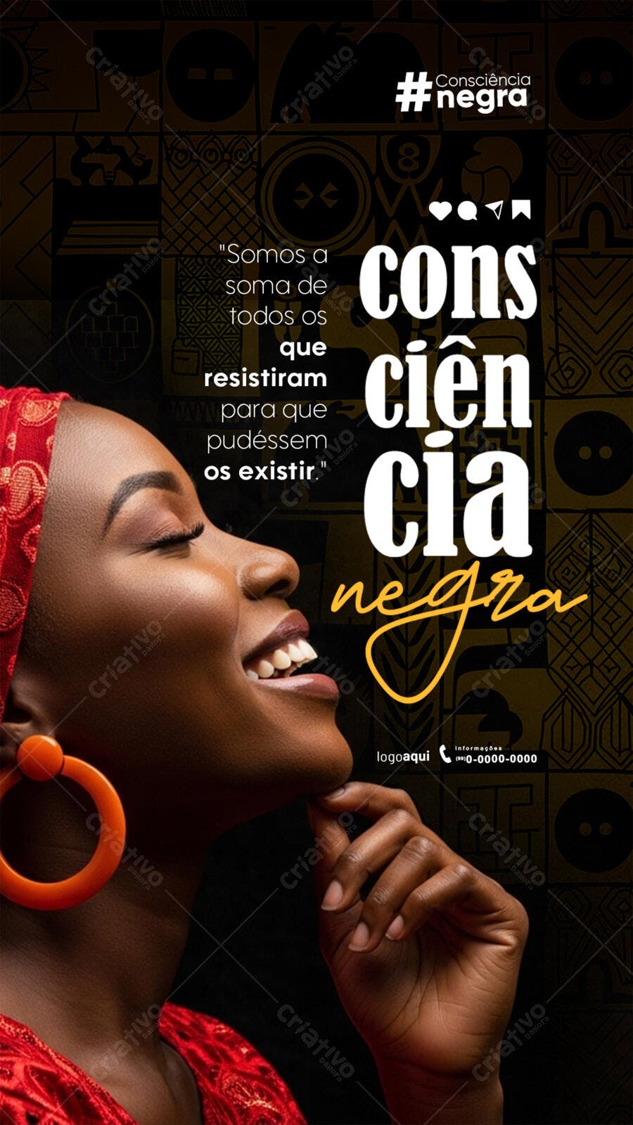 Flyer Consciência Negra Mulher Sorrindo Empoderada PSD Editável