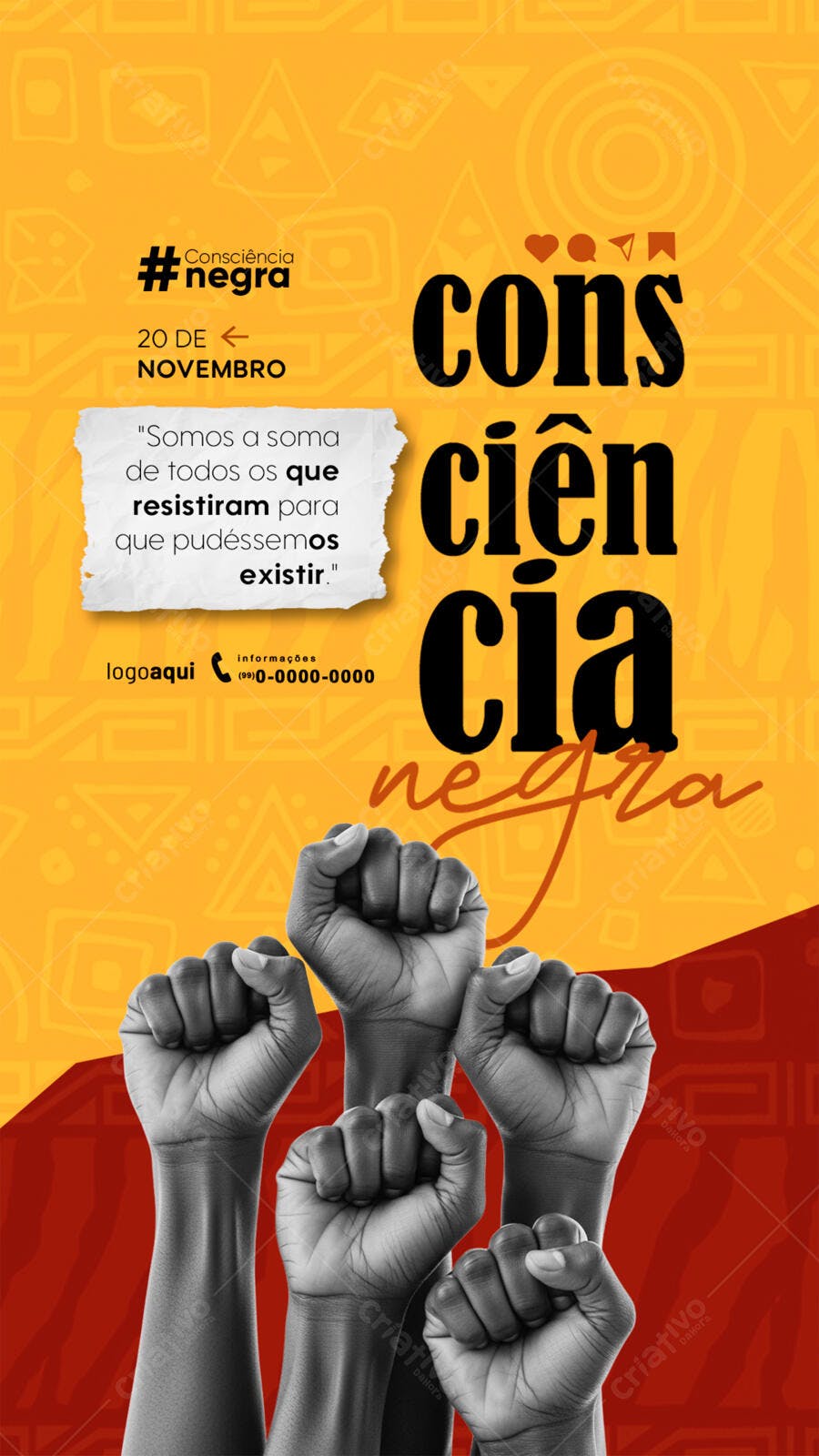 Flyer para Consciência Negra 20 de Novembro PSD Editável