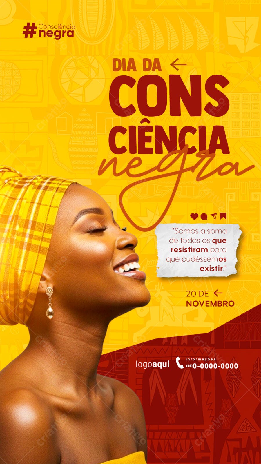 Flyer Dia da Consciência Negra Mulher Negra Sorrindo PSD Editável