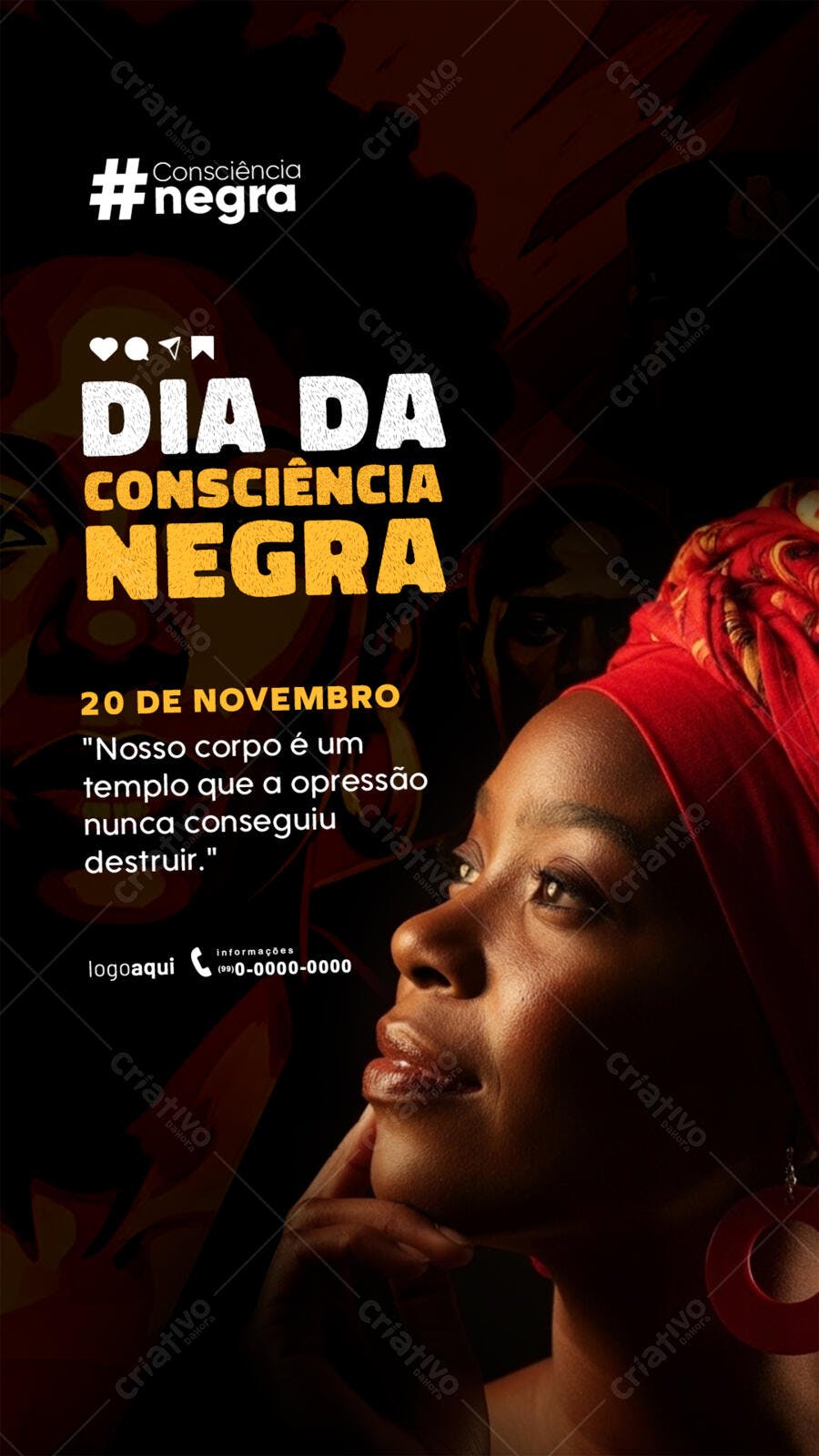 Flyer Dia da Consciência Negra com Mulher Negra PSD Editável