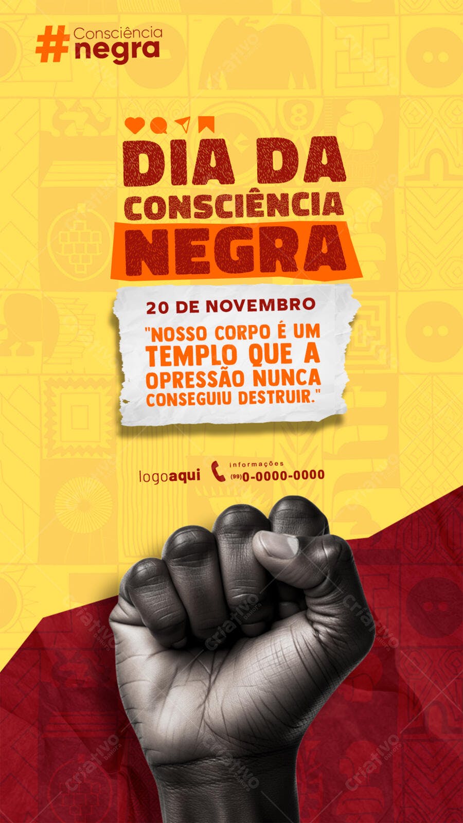 Flyer Dia da Consciência Negra com Punho Erguido PSD Editável