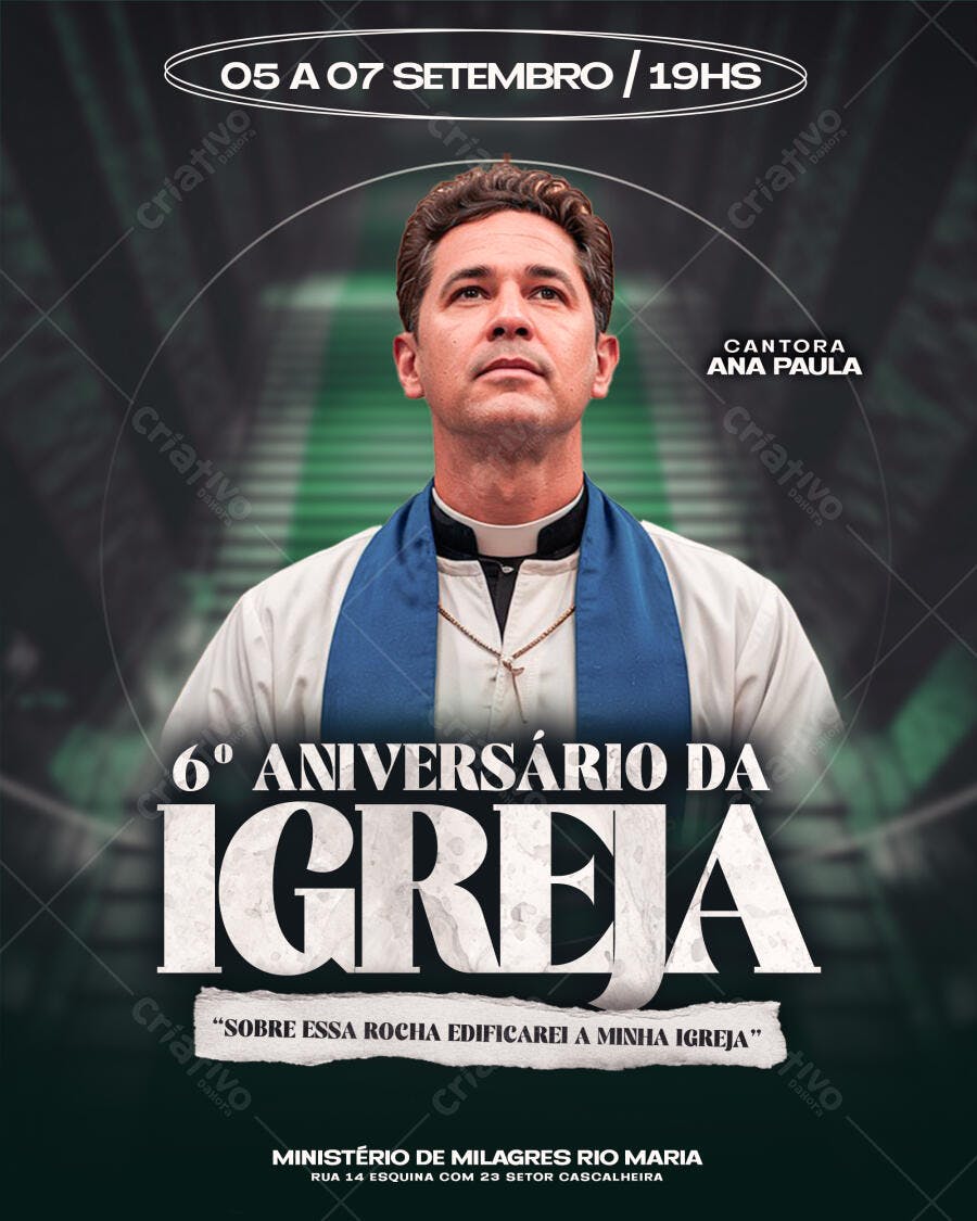 Flyer Religioso Aniversário Igreja Pastor Cantora Ana Paula PSD Editável
