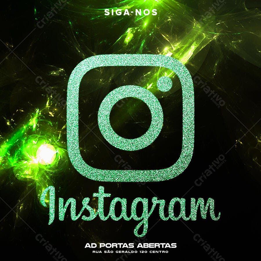 Arte Digital Instagram Siga-nos Verde Glitter PSD Editável