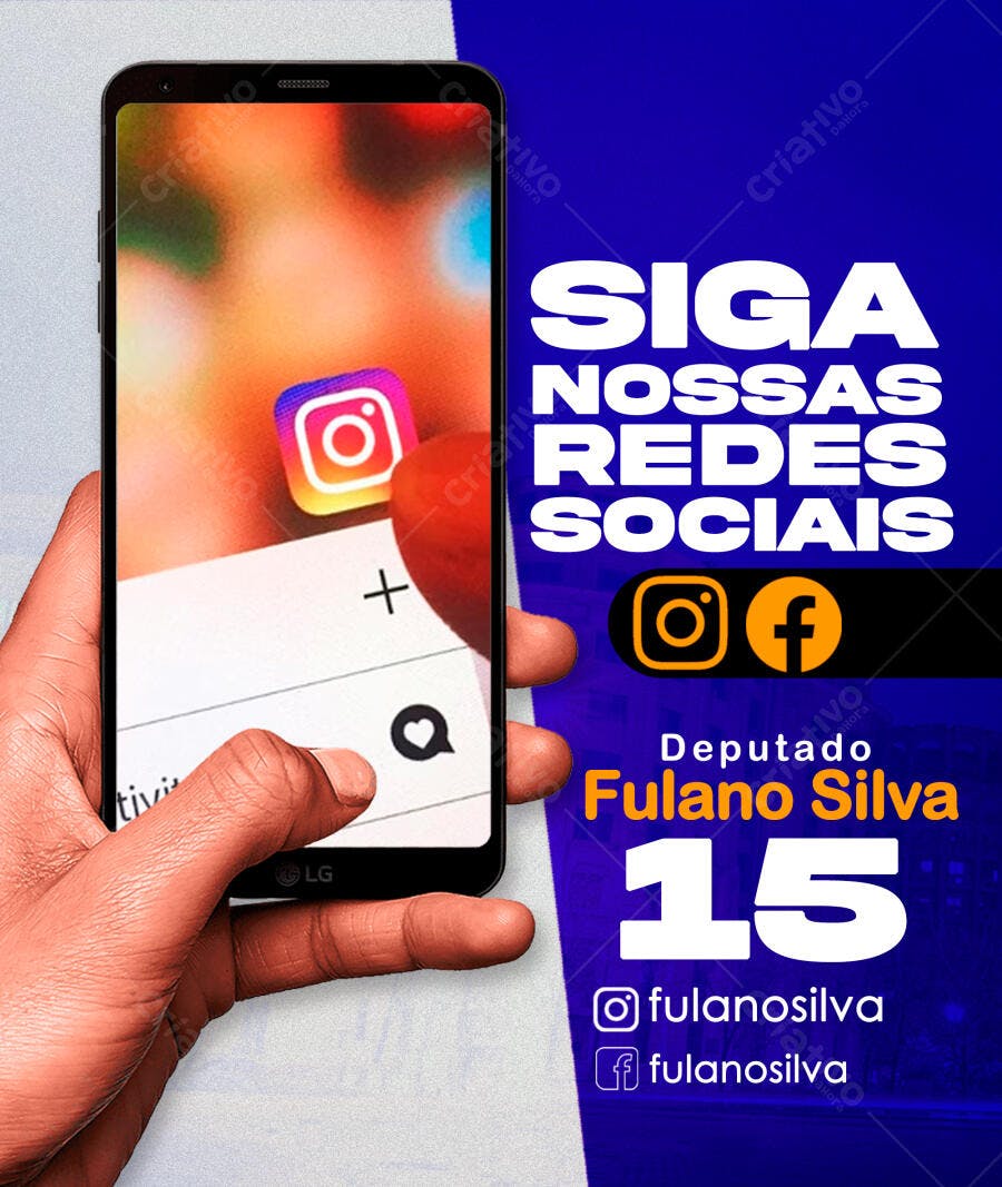 Flyer Siga Nossas Redes Sociais para Campanha Política PSD Editável
