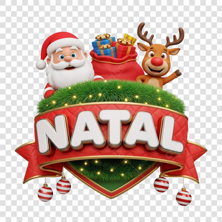 Elemento Gráfico Natalino Papai Noel Rena Presentes Festivo PNG com fundo transparente