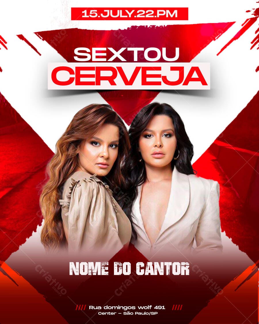 Flyer de Festa Sextou Cerveja com Cantoras PSD Editável