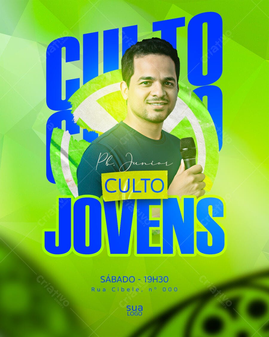 Flyer para Culto Jovens com Pb. Junior e Microfone PSD Editável