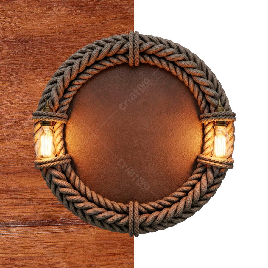 Mockup de Letreiro Circular com Corda e Lâmpadas para Loja Vintage PSD Editável