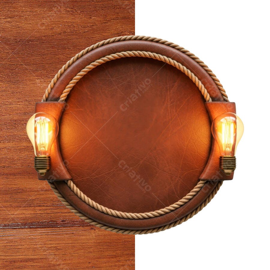 Badge Rústico de Couro com Lâmpadas para Ideias e Negócios PSD Editável