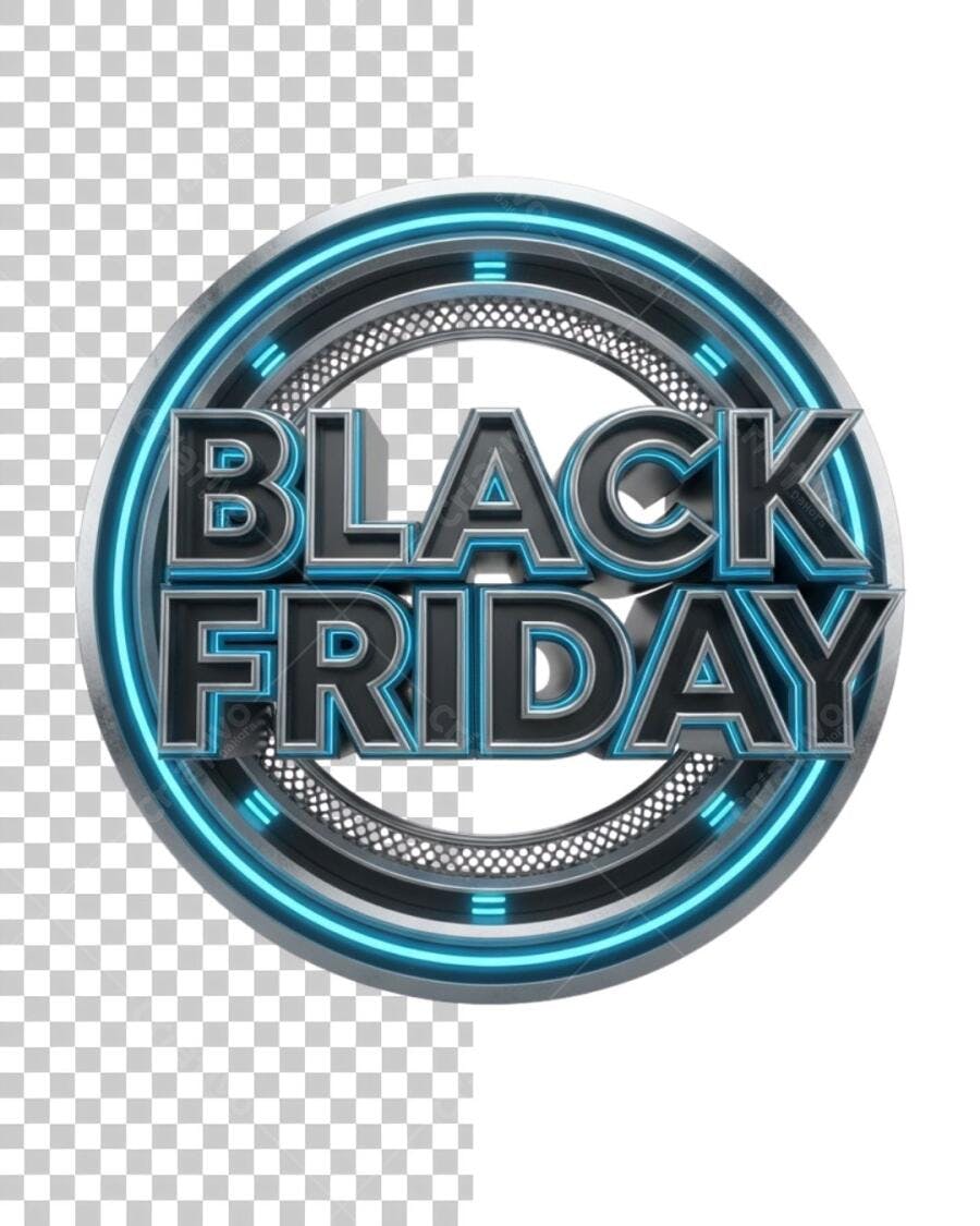 Selo 3D Black Friday com efeito neon azul PNG com fundo transparente