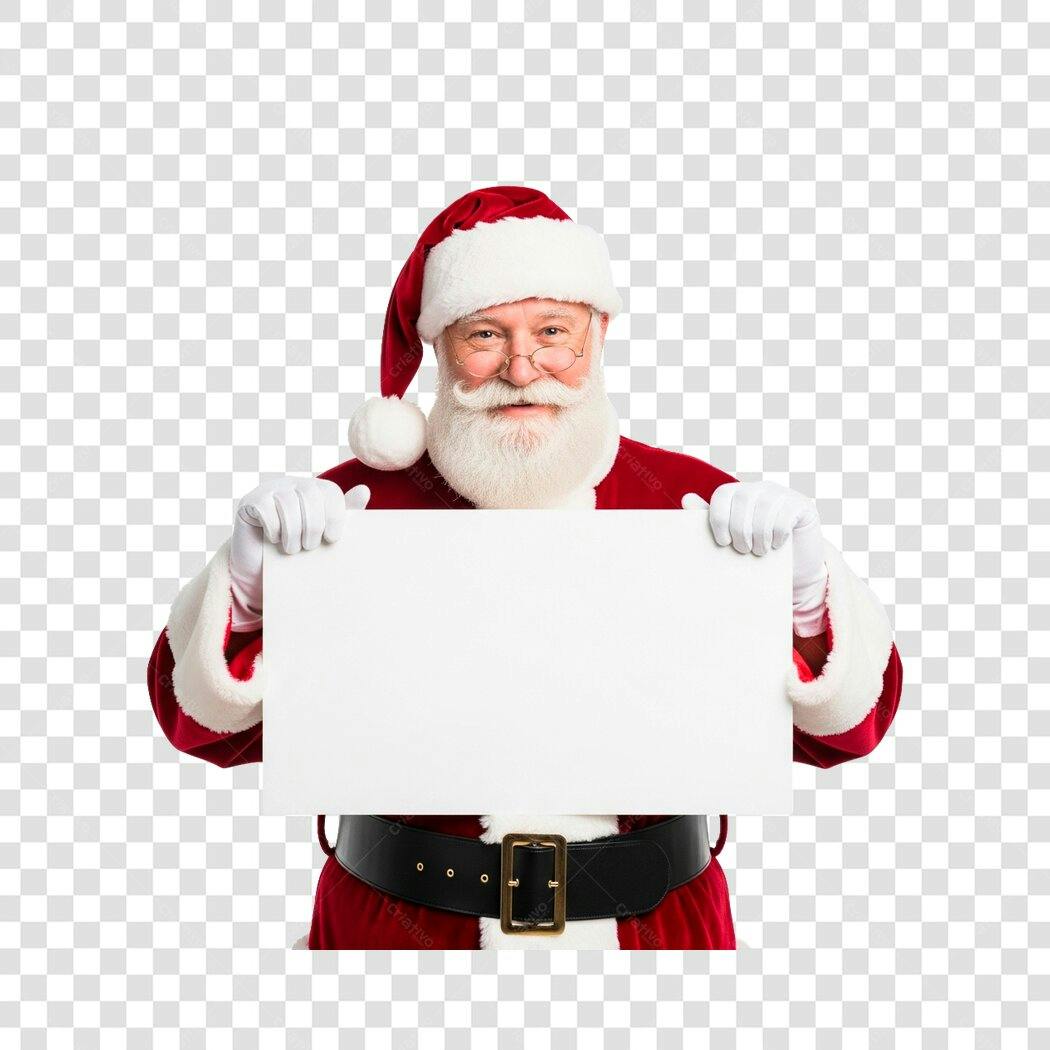 Imagem Papai Noel segurando cartaz branco para Natal PNG com fundo transparente