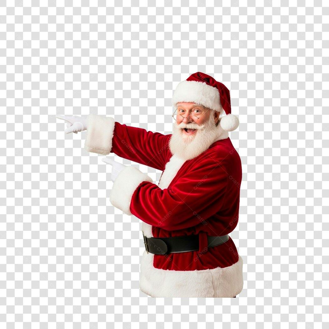 Recorte Papai Noel Apontando Feliz Natal Vermelho Branco PNG com fundo transparente