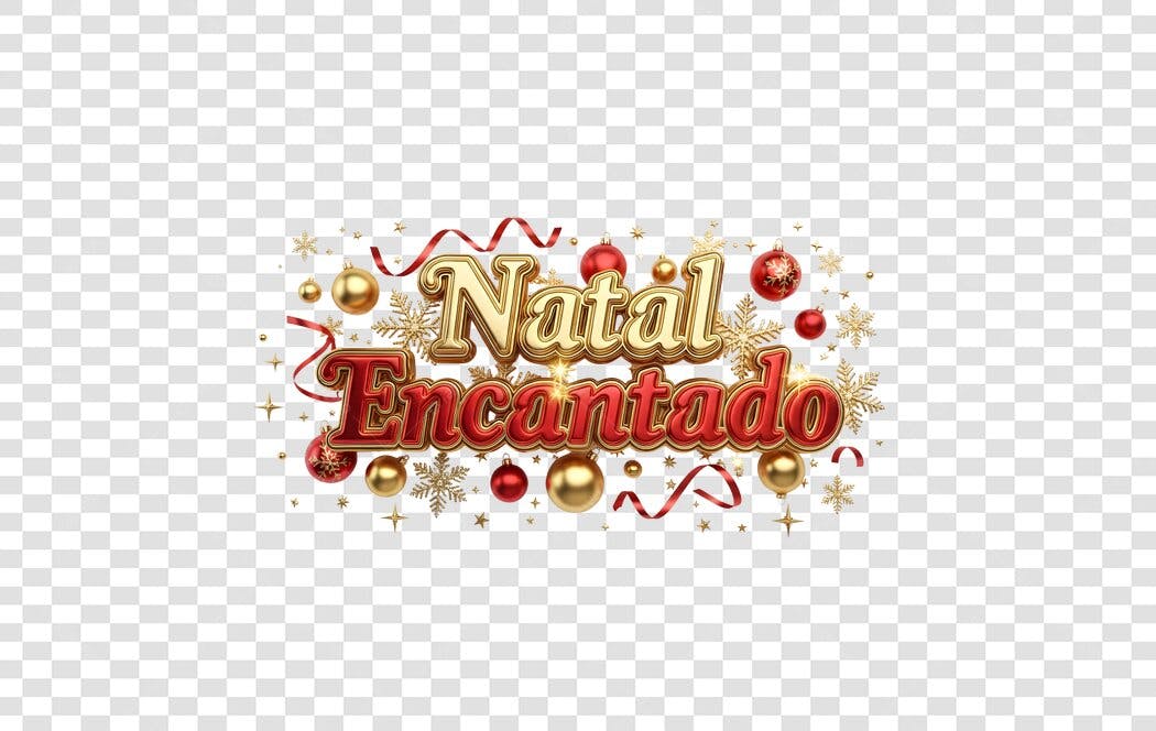 Título Decorativo Natal Encantado Ouro Vermelho Festivo PNG com fundo transparente