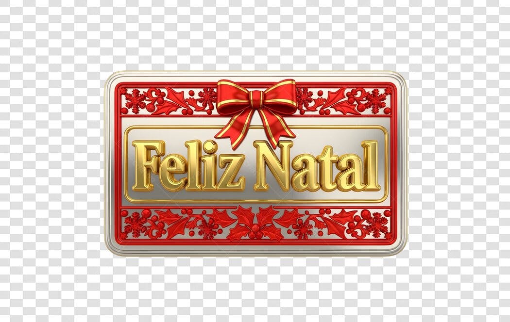 Etiqueta Feliz Natal Dourada Vermelha com Laço PNG com fundo transparente
