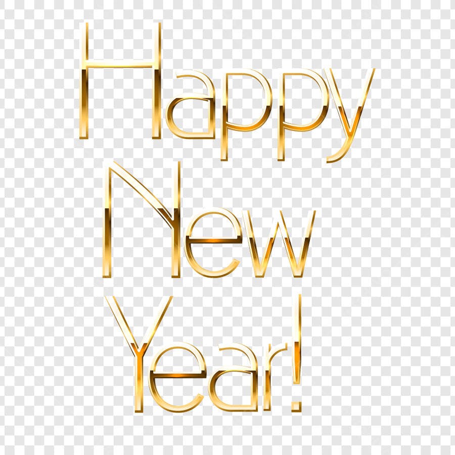 Texto Dourado Happy New Year para Celebração de Ano Novo PSD Editável