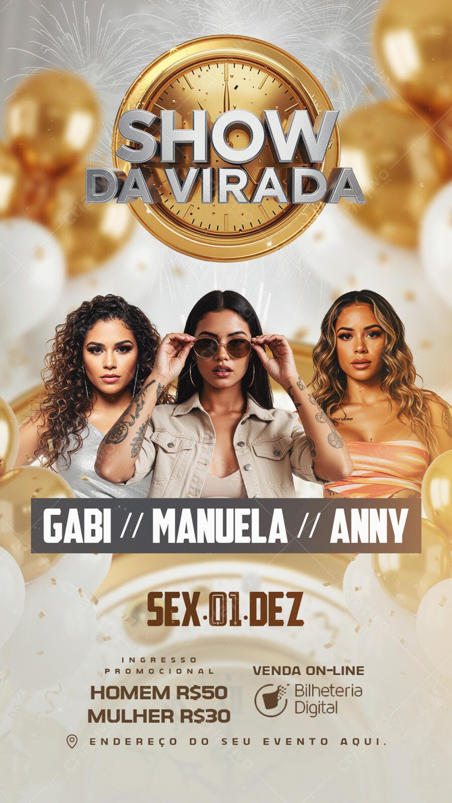 Flyer Show da Virada Gabi Manuela Anny PSD Editável