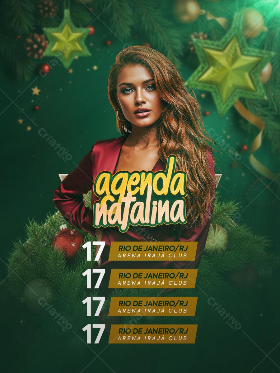 Flyer Agenda Natalina Mulher Elegante Festa Clube PSD Editável