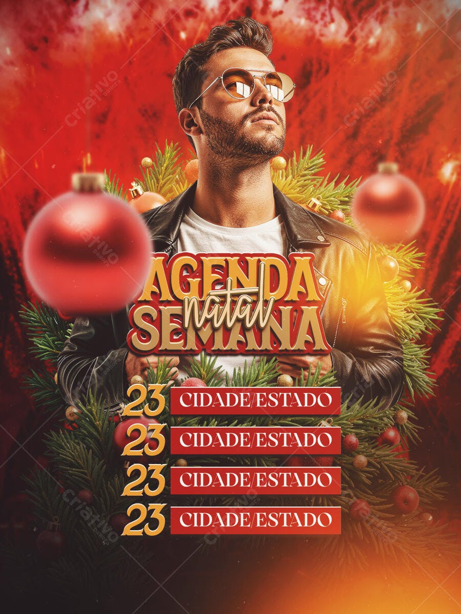 Flyer Agenda Semanal Natalina com Homem Moderno PSD Editável