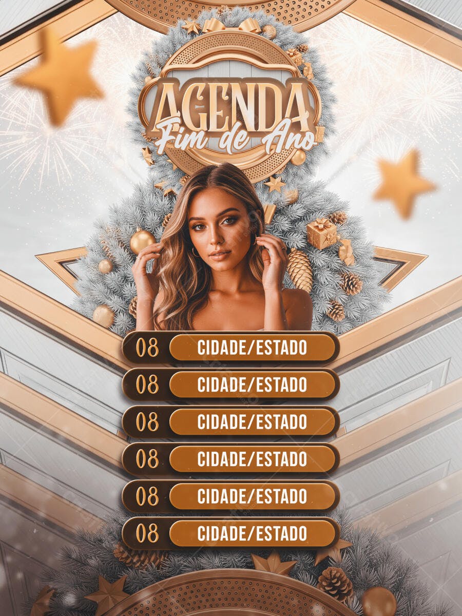 Agenda Fim de Ano Dourada e Prata PSD Editável