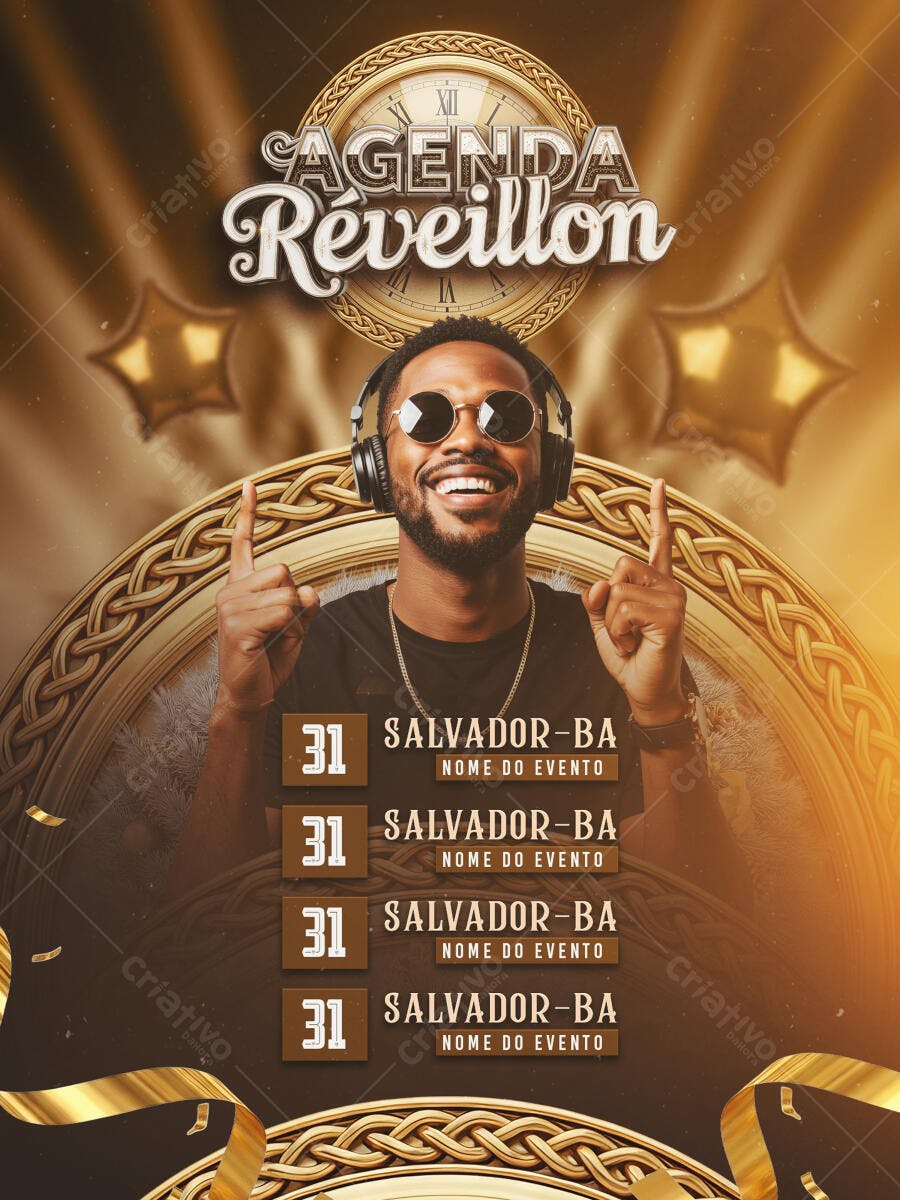 Flyer Agenda Réveillon Salvador-BA com DJ PSD Editável