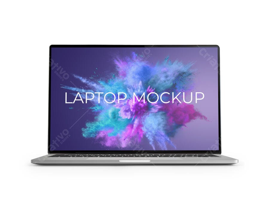 Mockup de Notebook Prata Moderno com Tela Colorida Abstrata Realista