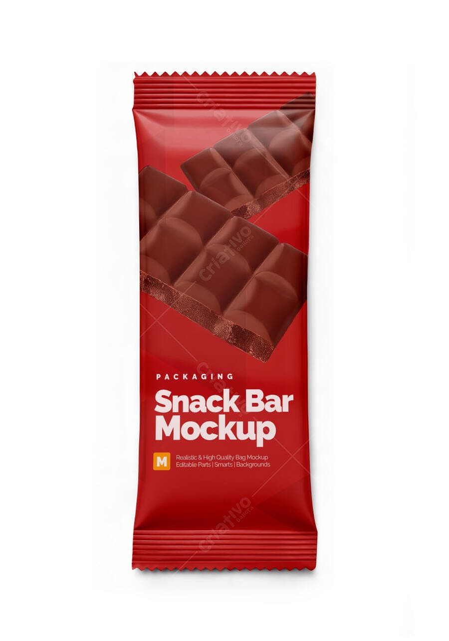 Mockup Realista de Embalagem para Barra de Chocolate Snack Vermelha