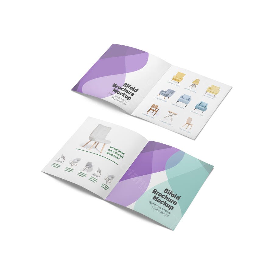 Mockup de Brochura Bifold Moderna Aberta Design Geométrico Roxo Verde Água