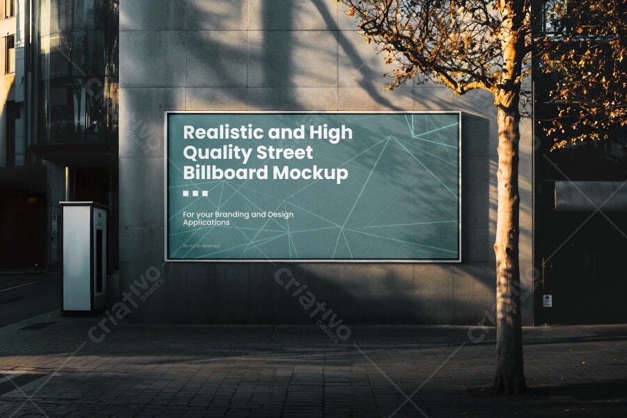 Mockup de Outdoor Urbano Realista em Parede Cinza com Árvore e Sol