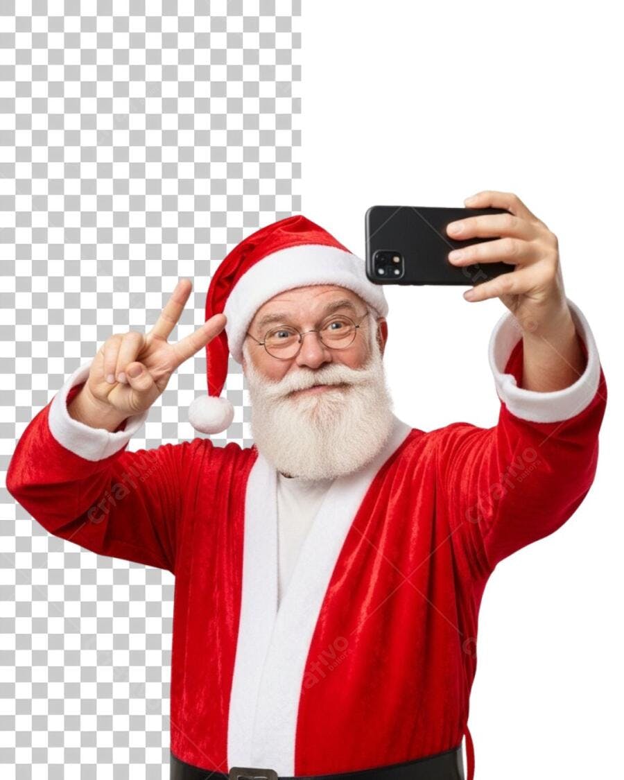 Mídia Social Papai Noel selfie gesto V Feliz Natal Vermelho Branco PNG com fundo transparente