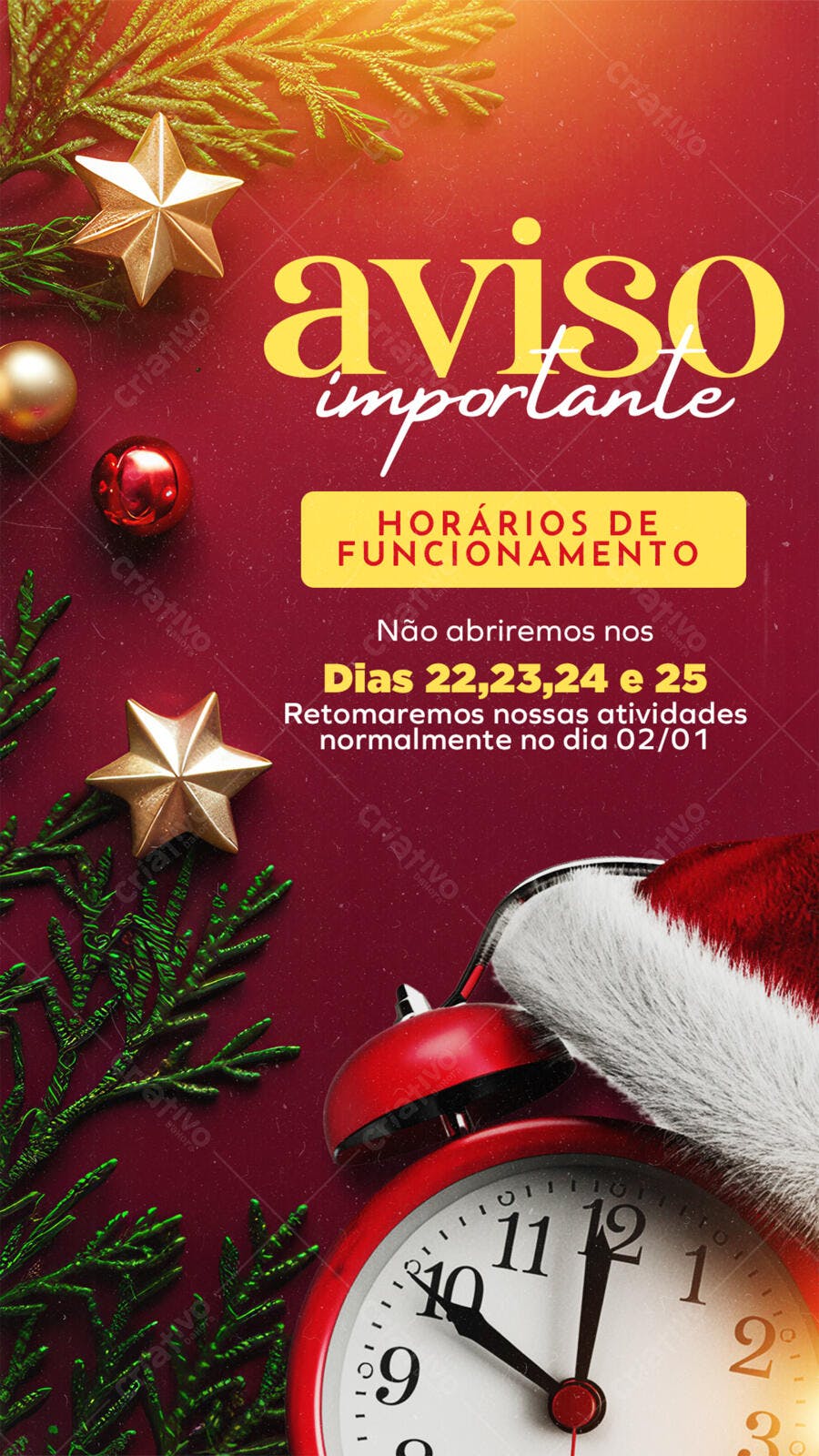 Aviso de Horário de Funcionamento Natal e Ano Novo PSD Editável