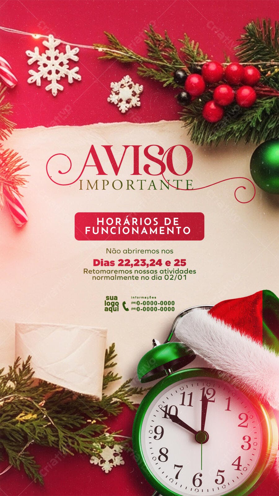 Flyer Aviso Importante Horários Natalino PSD Editável