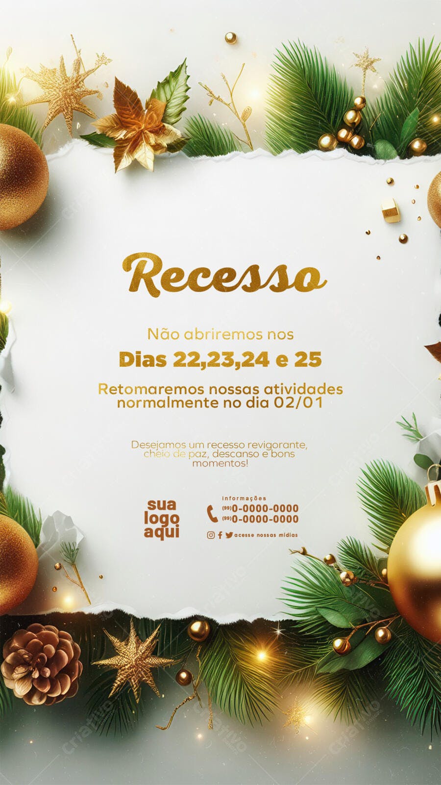 Aviso de Recesso Natal e Ano Novo PSD Editável