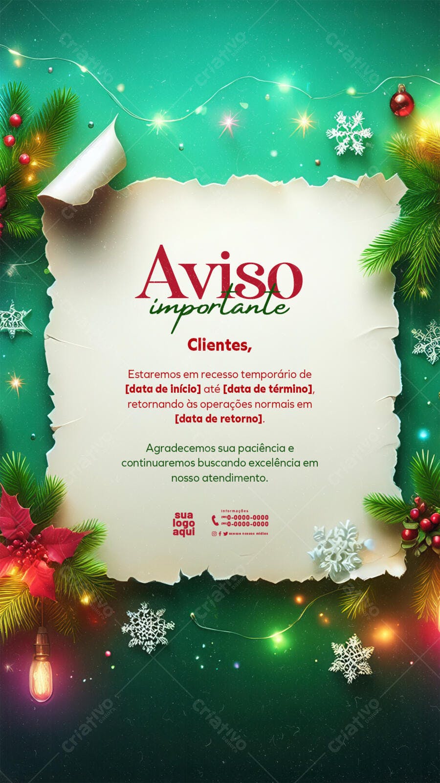 Flyer Aviso Importante Recesso Natal PSD Editável