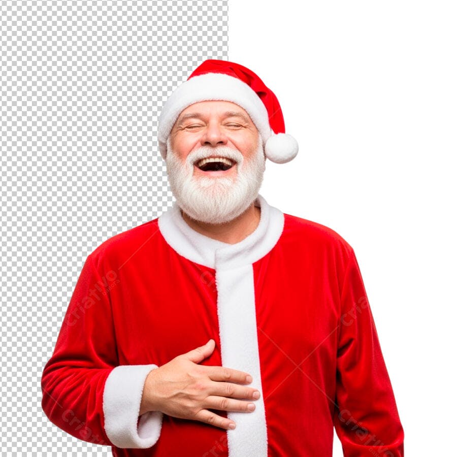 Banner Natalino Papai Noel rindo feliz barba branca roupa vermelha PNG com fundo transparente