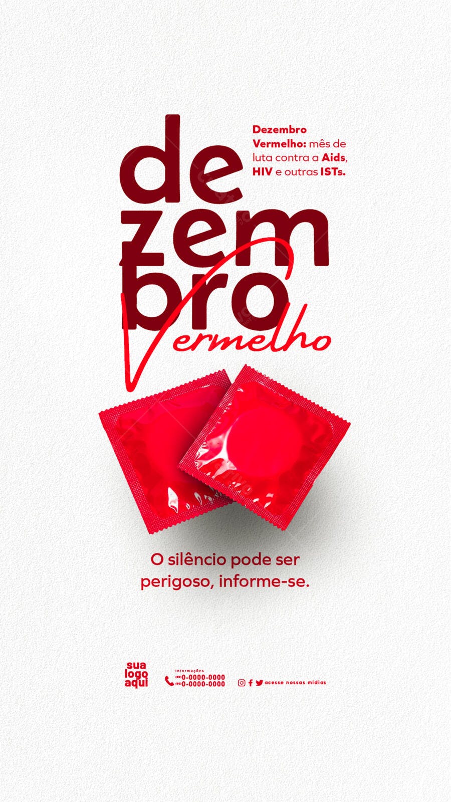 Flyer Campanha Dezembro Vermelho contra HIV e ISTs PSD Editável