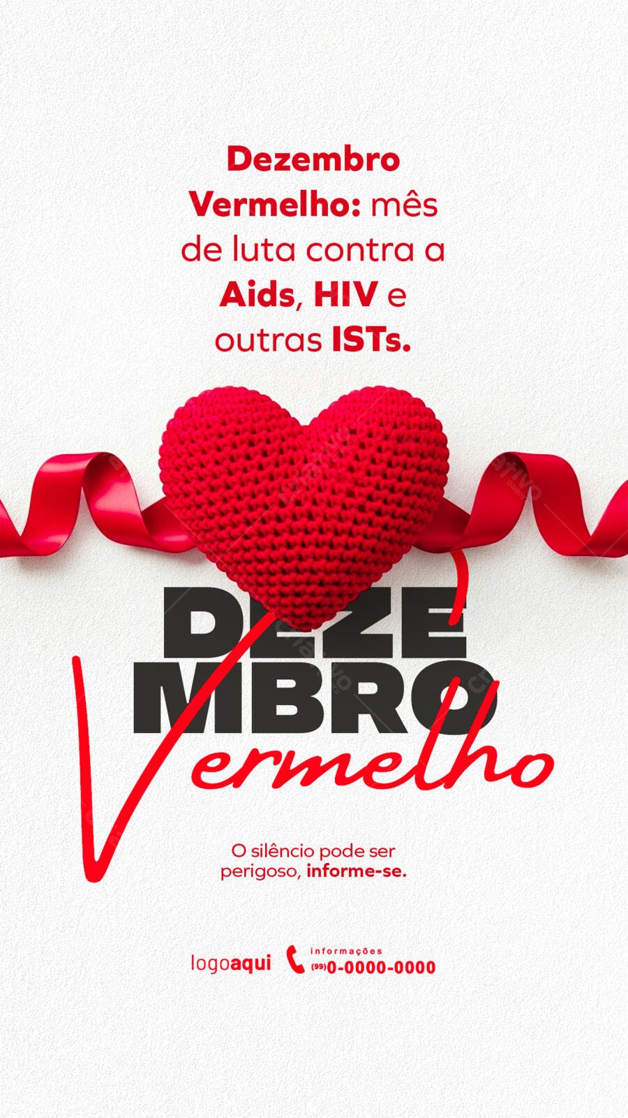 Flyer Dezembro Vermelho Campanha HIV AIDS ISTs Coração PSD Editável