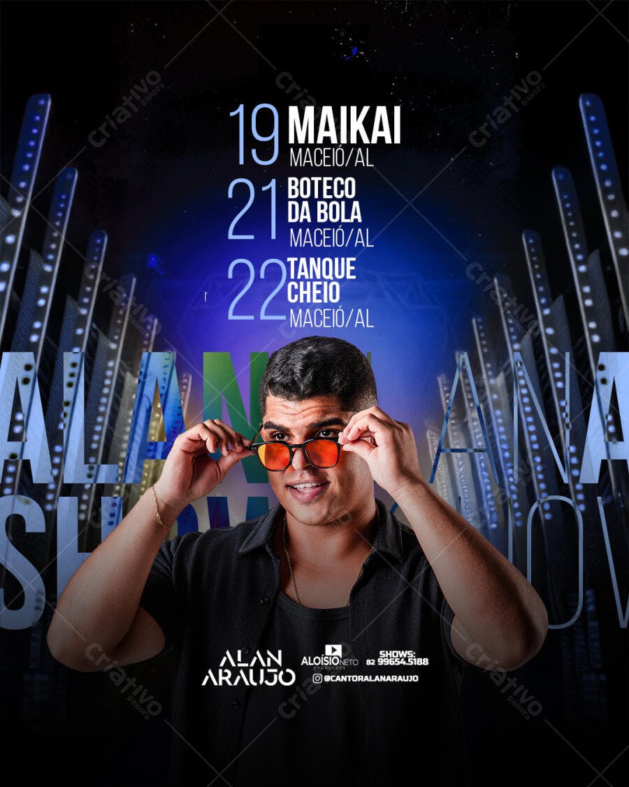 Flyer de Show Alan Araujo Noturno Balada PSD Editável