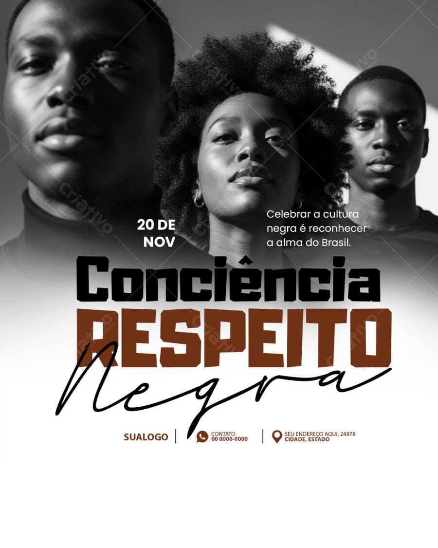 Flyer Consciência RESPEITO Negra 20 NOV PSD Editável
